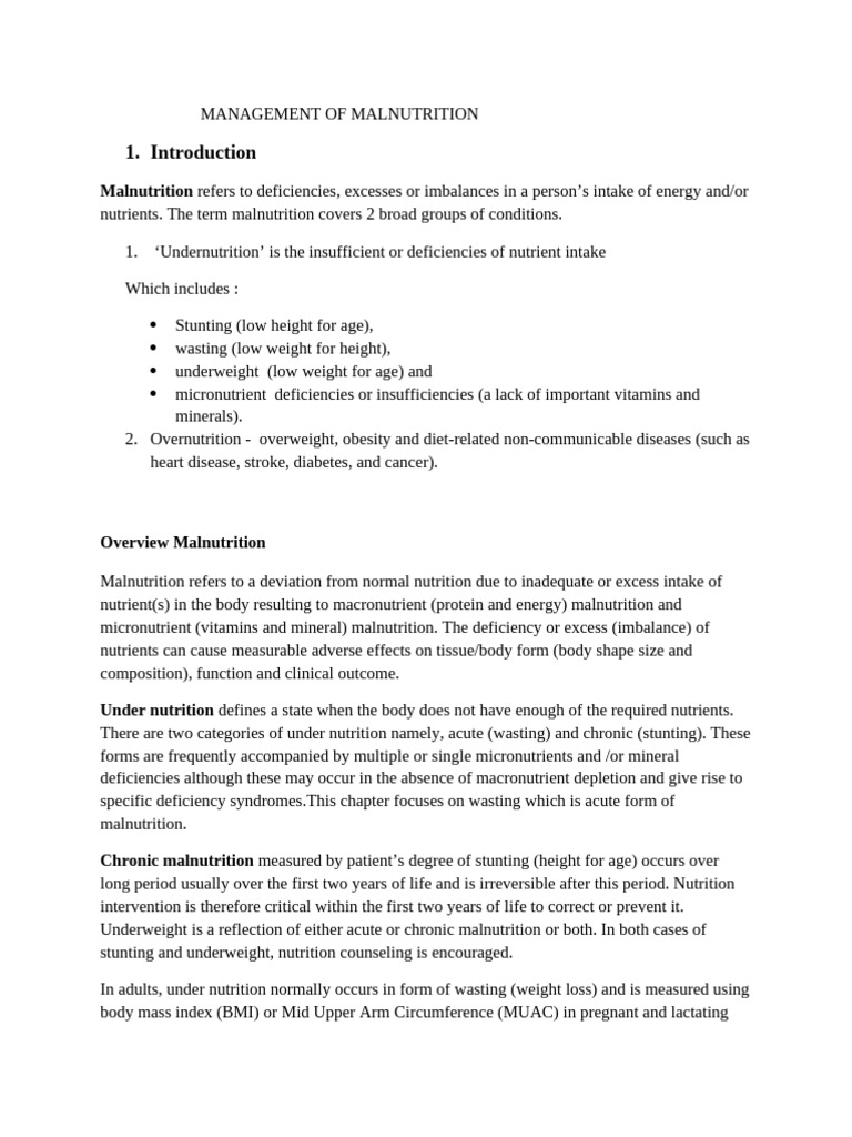 Management of Malnutrition | PDF | Malnutrition | Human Nutrition