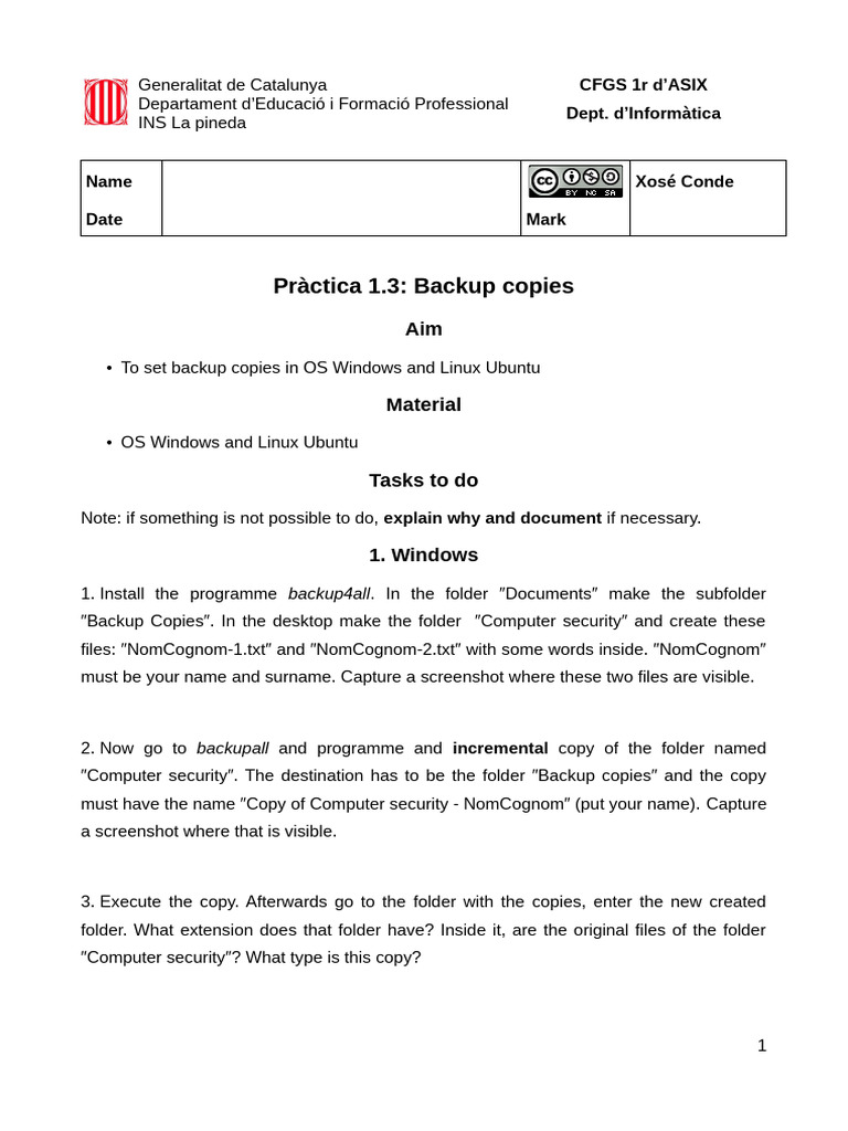Pràctica 1.3 - Backup Copies | PDF | Computer File | Directory (Computing)