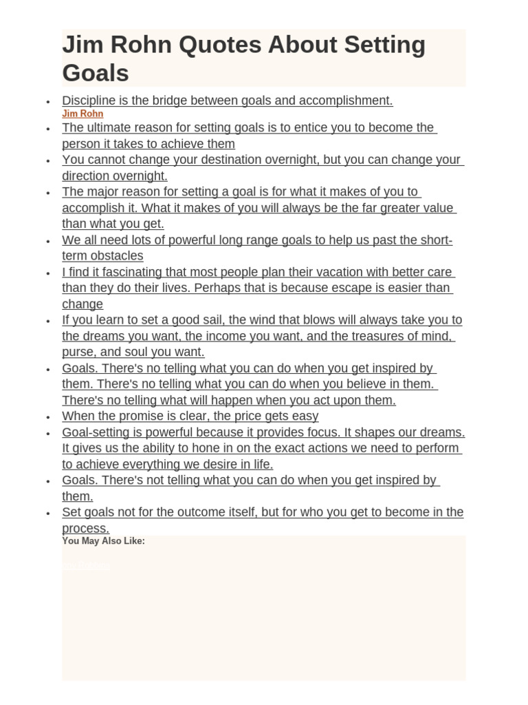 Jim Rohn Quotes About Setting Goals | PDF | Disciplines | Motivation