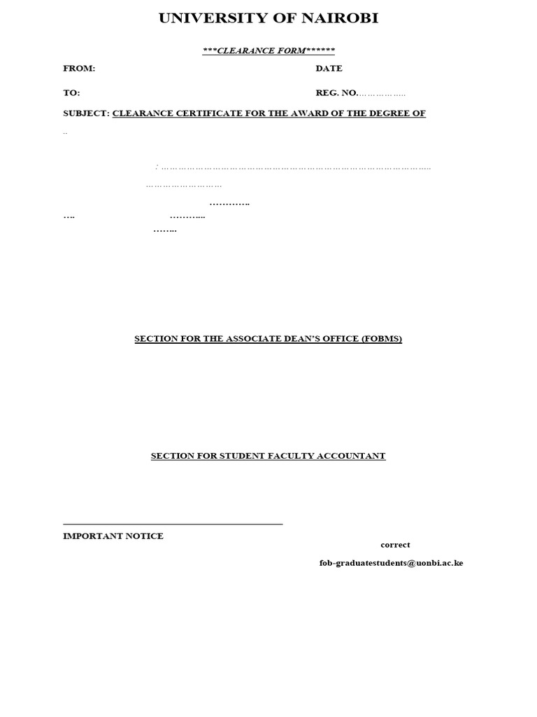 University of Nairobi Clearance Form | PDF | Finance & Money Management