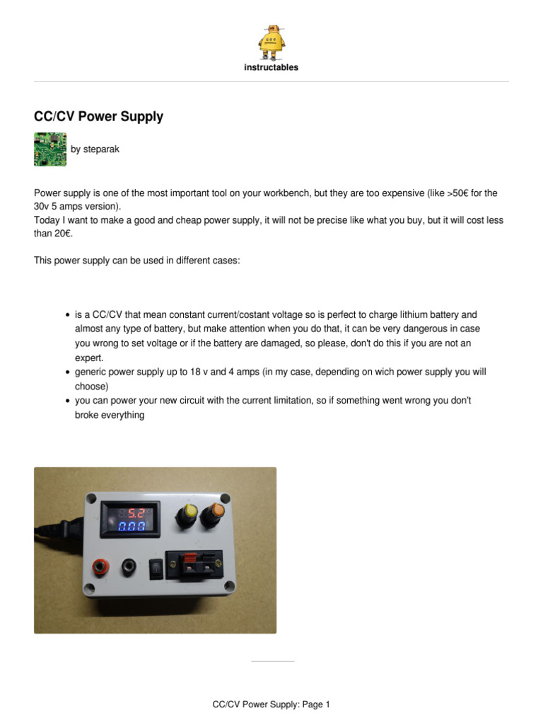 DIY CC/CV Power Supply Guide | PDF | Power Supply | Electrical Connector