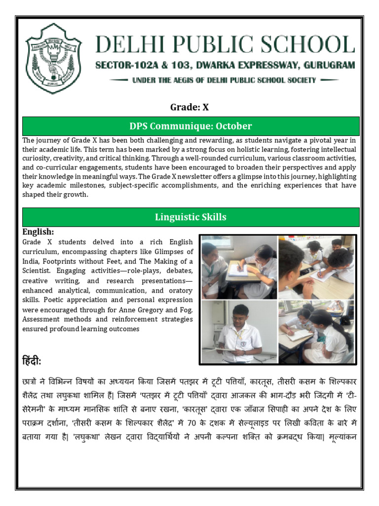 Grade X October Newsletter Highlights | PDF | Science | Social Sciences