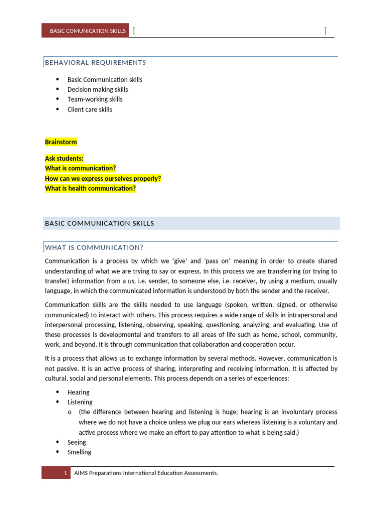 BASIC Communication Skills & Professional Developments | PDF ...