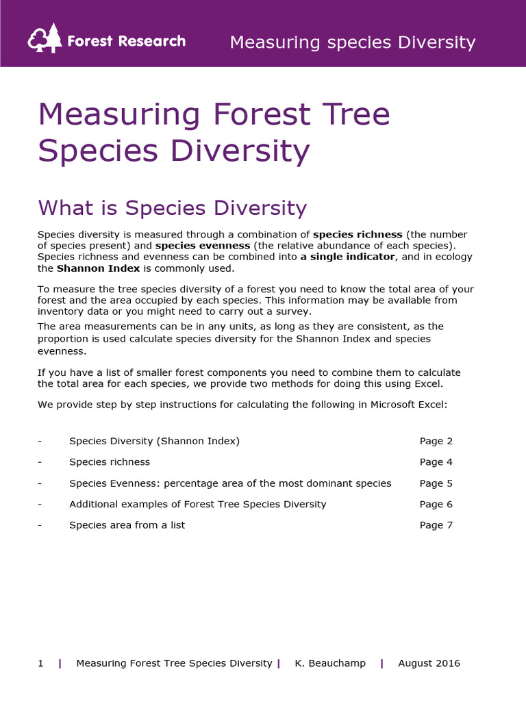 Forest Tree Species Diversity Metrics | PDF