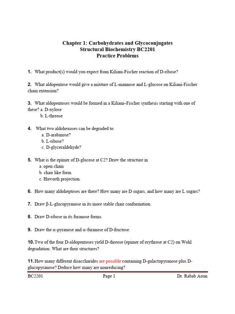 Chapter 1 Practice Problems | PDF | Hydrolysis | Glucose