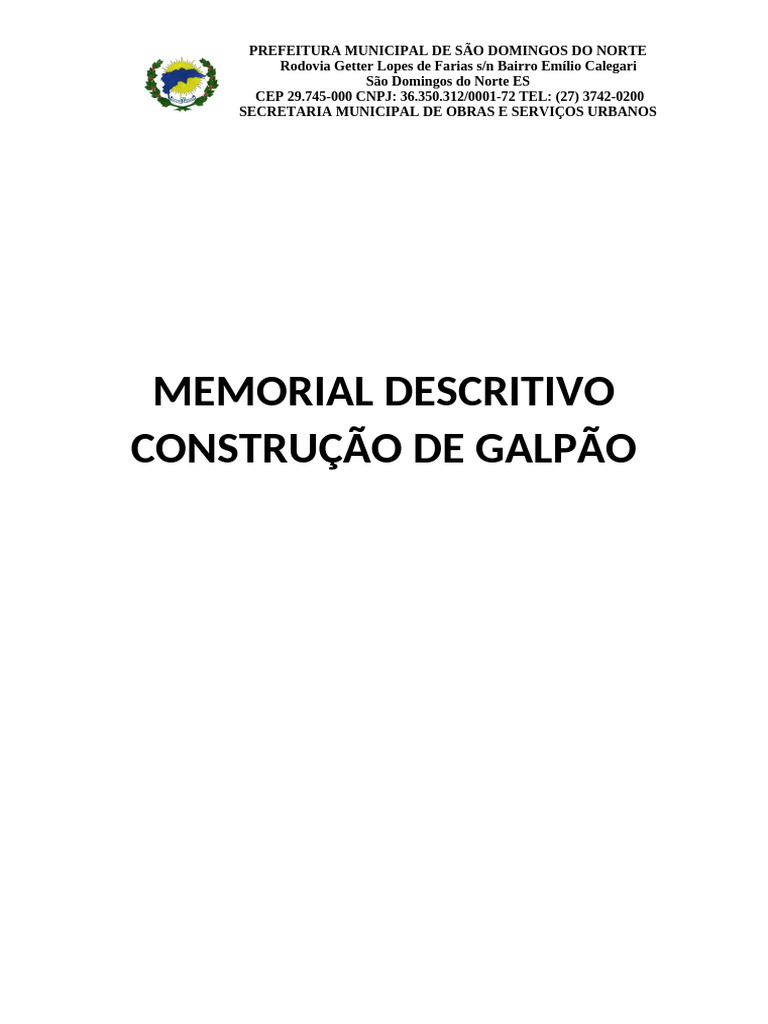 Memorial Descritivo: Construção de Galpão | PDF | Concreto