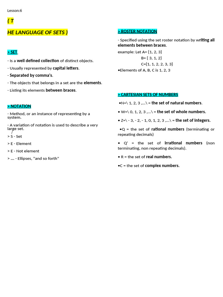 Understanding Set Language and Notation | PDF