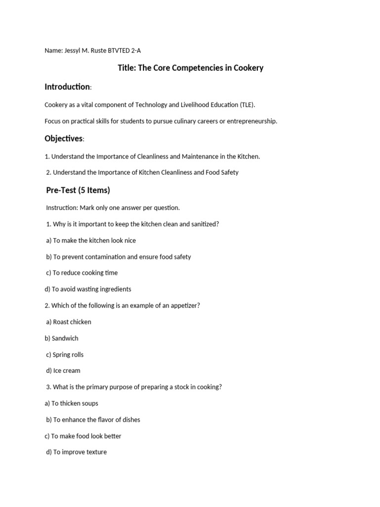Core Competencies in Cookery | PDF | Cooking | Salad