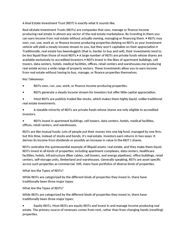 Beginner's Guide to REIT Investing | PDF | Real Estate Investment Trust ...