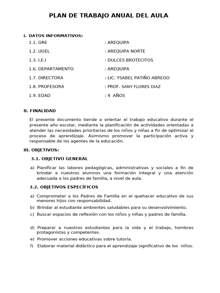 Plan Anual Aula Dulces Brotecitos | PDF | Maestros | Salón de clases