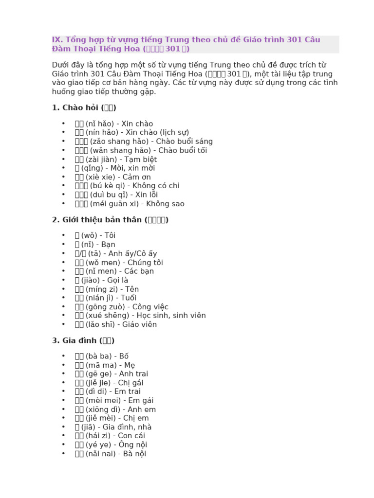 Tổng hợp Giáo trình 301 Câu Đàm Thoại Tiếng Hoa | PDF