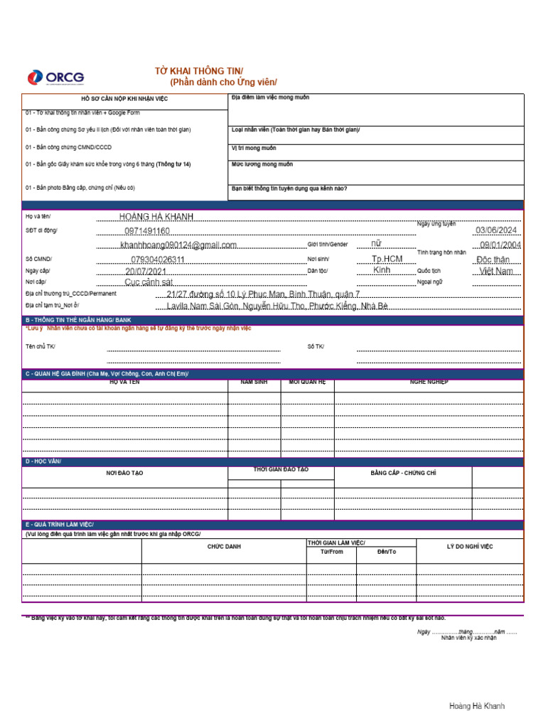 FORM TỜ KHAI THÔNG TIN - Store Level - Update 22aug | PDF