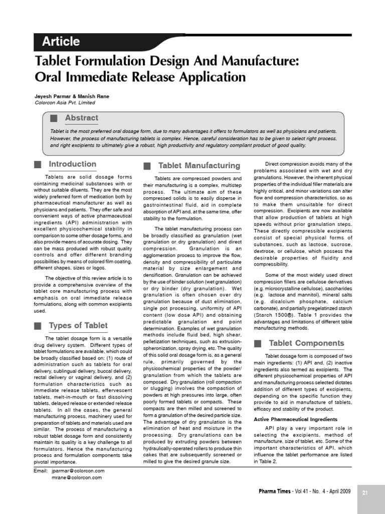 Tablet Formulation Design A | PDF | Tablet (Pharmacy) | Starch