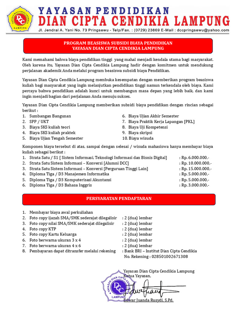 Biasiswa khusus keluarga karyawan itba dcc pdf bisnis