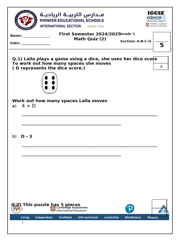 G5 - Quiz - (2) (Using Letters To.. | PDF