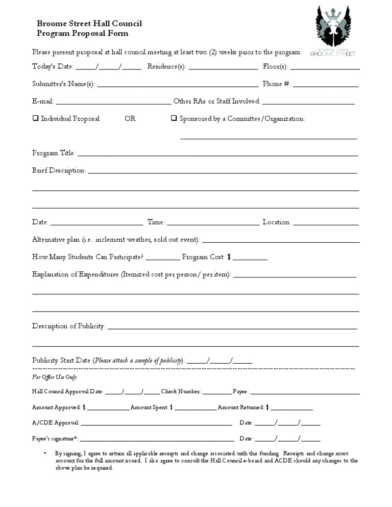 Hall Council Program Proposal Form | PDF | Government | Business