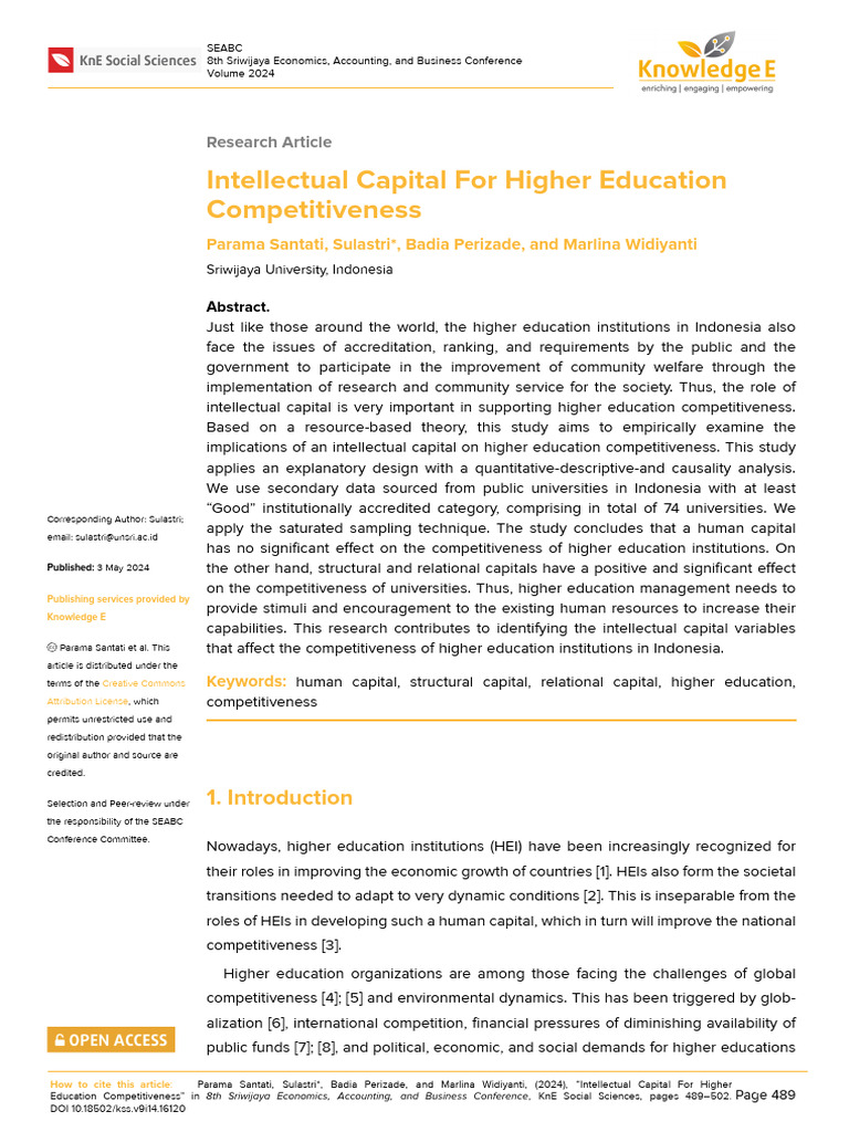 Intellectual Capital in Higher Education | PDF | Coefficient Of ...