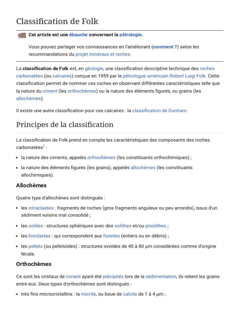 Classification de Folk des roches carbonatées | PDF | Matériaux ...