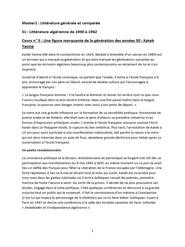 Kateb Yacine : Poésie et Révolution | PDF | Algérie | Poésie