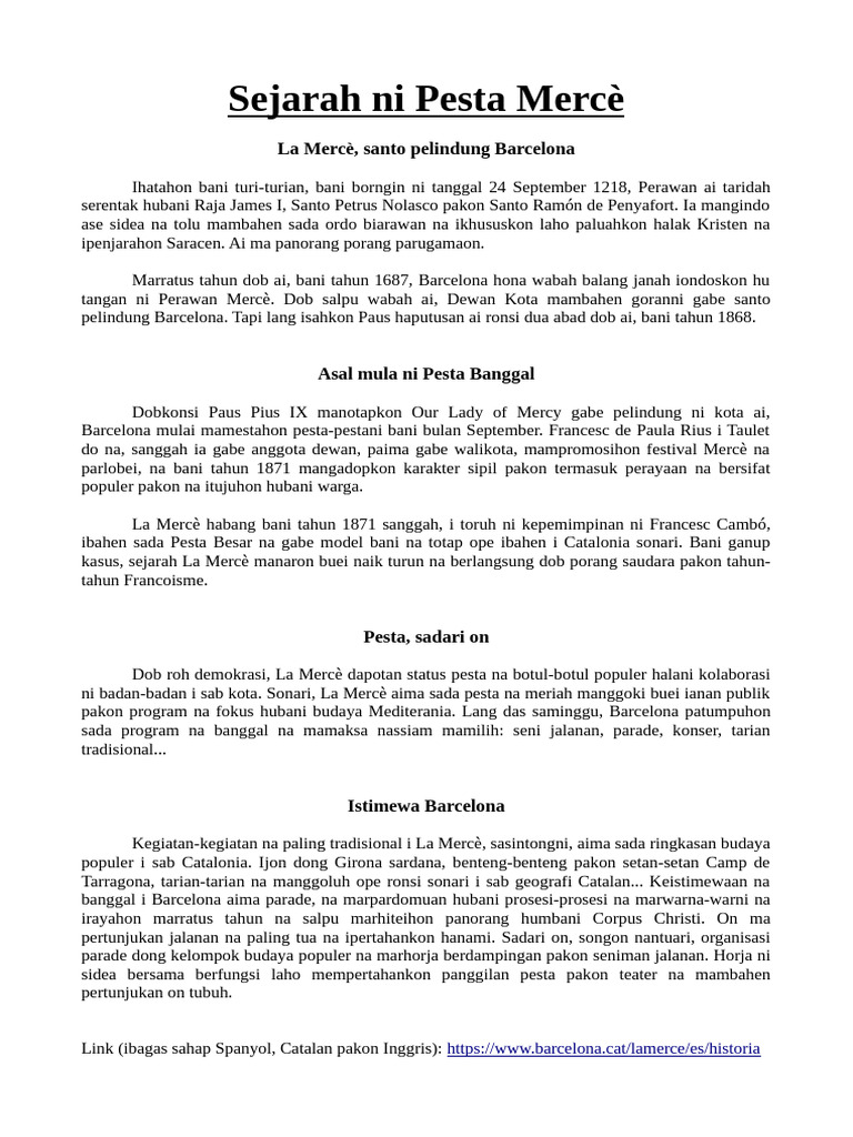 Sejarah Pesta La Mercè di Barcelona | PDF