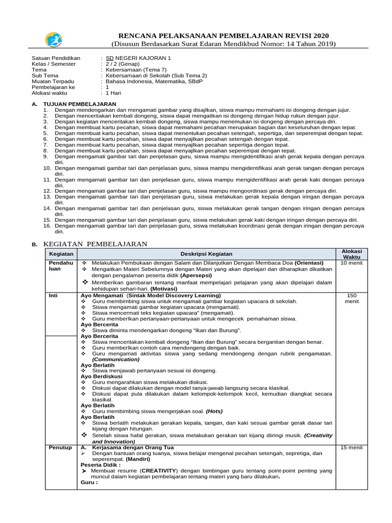 Materiku86 Blogspot Com Rpp Kelas 2 Tema 7 Subtema 2 Pembelajaran 1