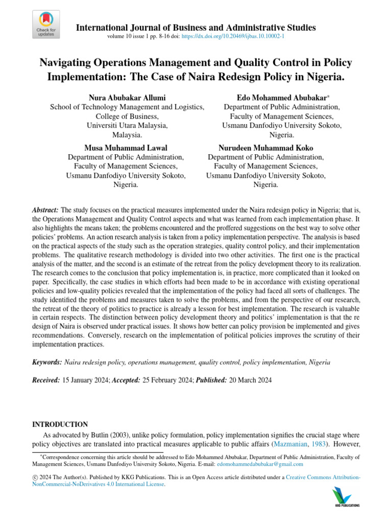 Naira Redesign Policy: Operations & Quality Insights | PDF | Policy ...
