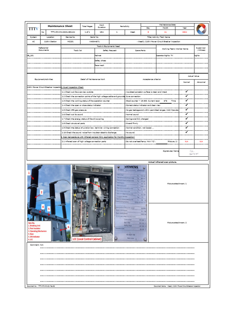 TTTV-PM-MN-23 - (03) Weekly 110kV Power Circuit Breaker Inspection ...