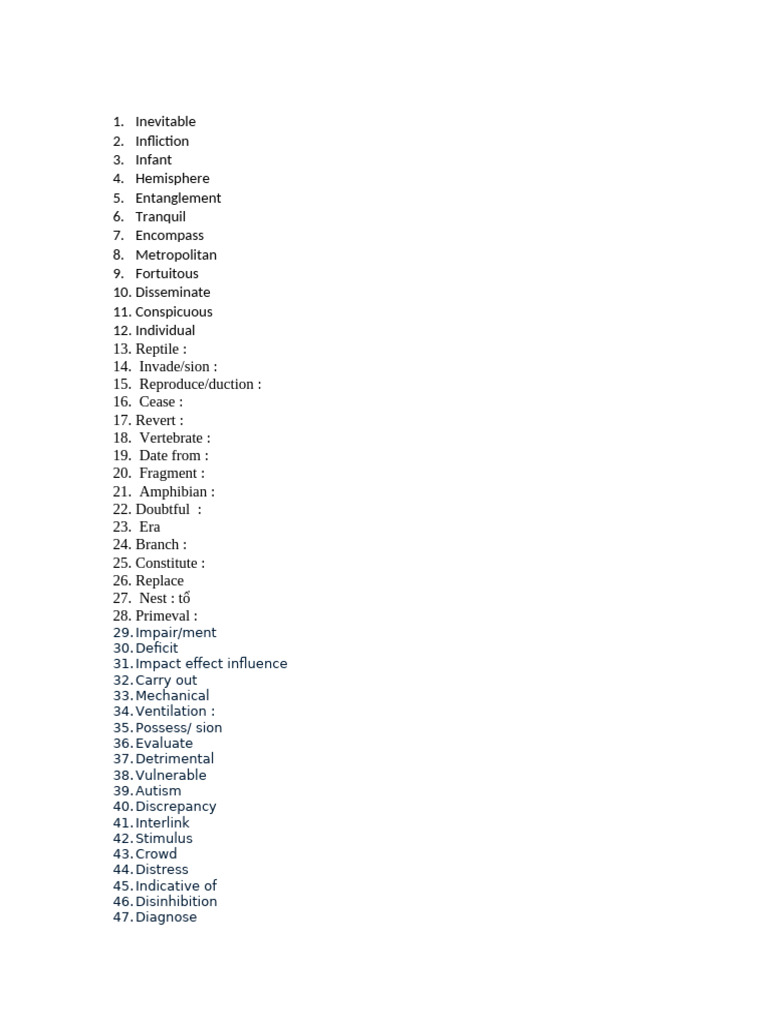 Vocabulary List for Diverse Concepts | PDF | Behavioural Sciences ...