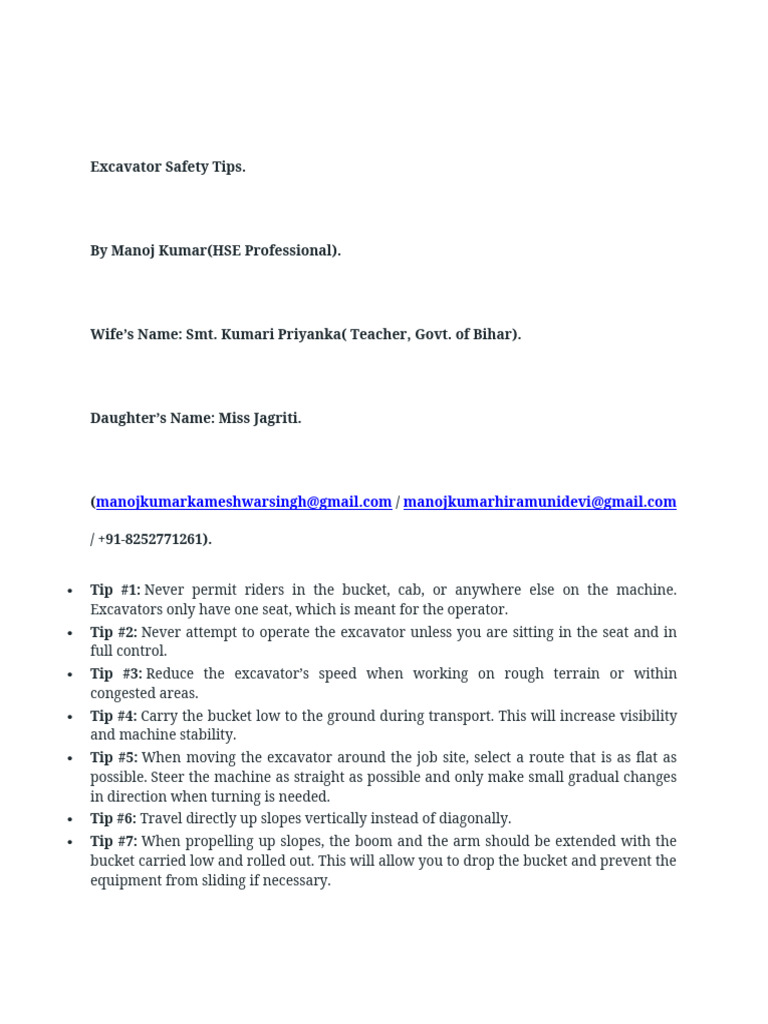 Excavator Safety Tips Pdf