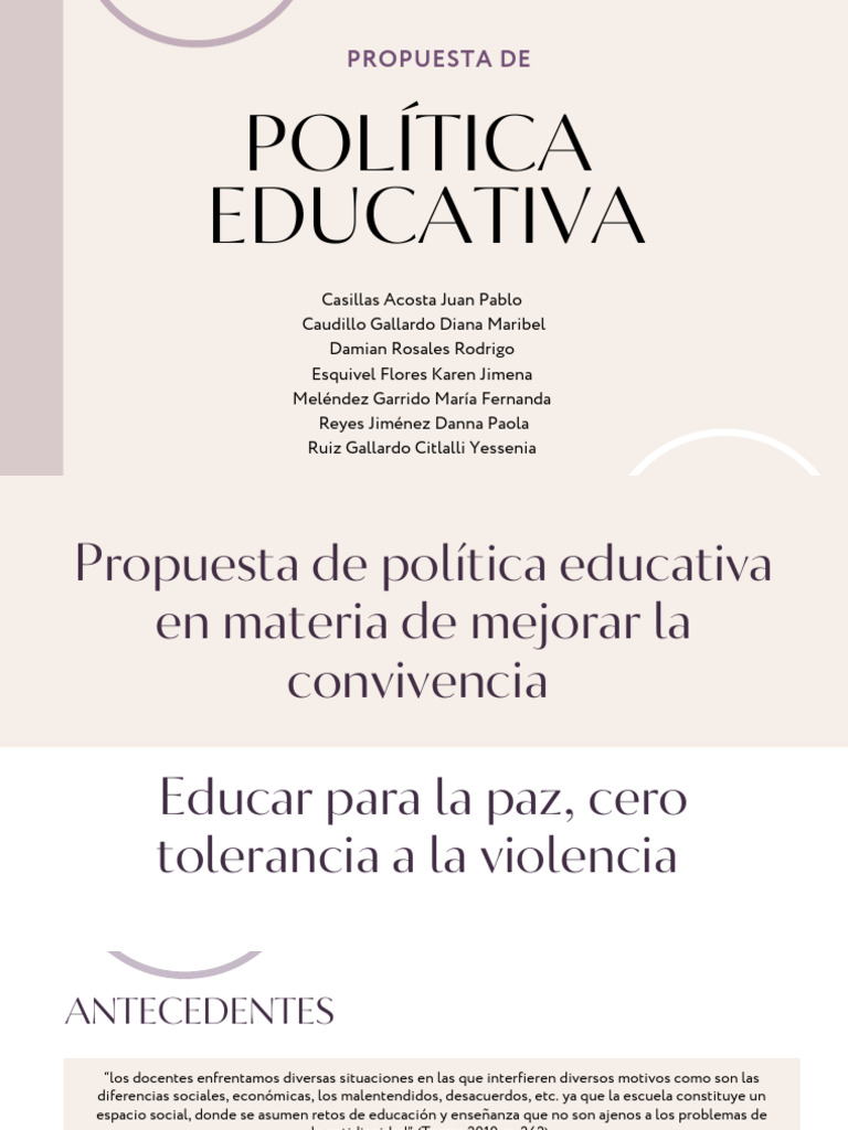 Política Educativa | PDF | Escuelas | Violencia