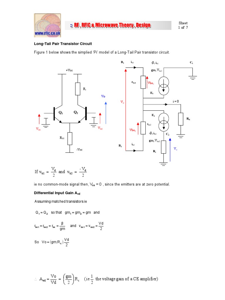 Long-Tail Pair Transistor Circuit: Sheet 1 of 7 | PDF | Amplifier ...