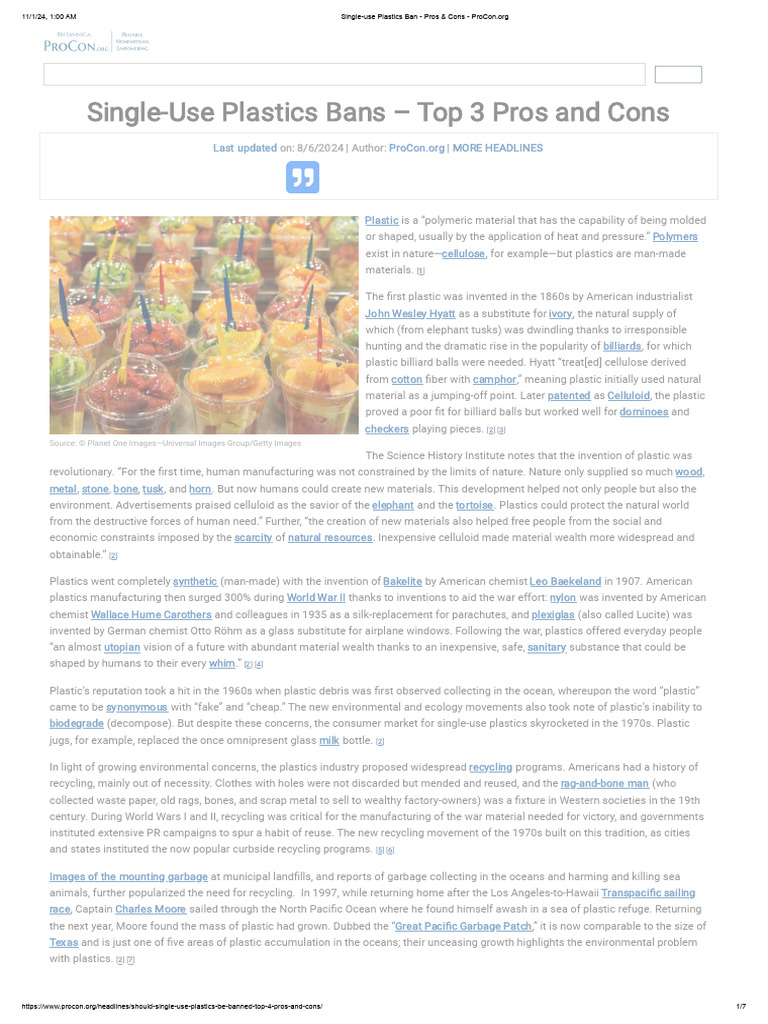 Single-Use Plastics Ban - Pros & Cons | PDF | Recycling | Plastic