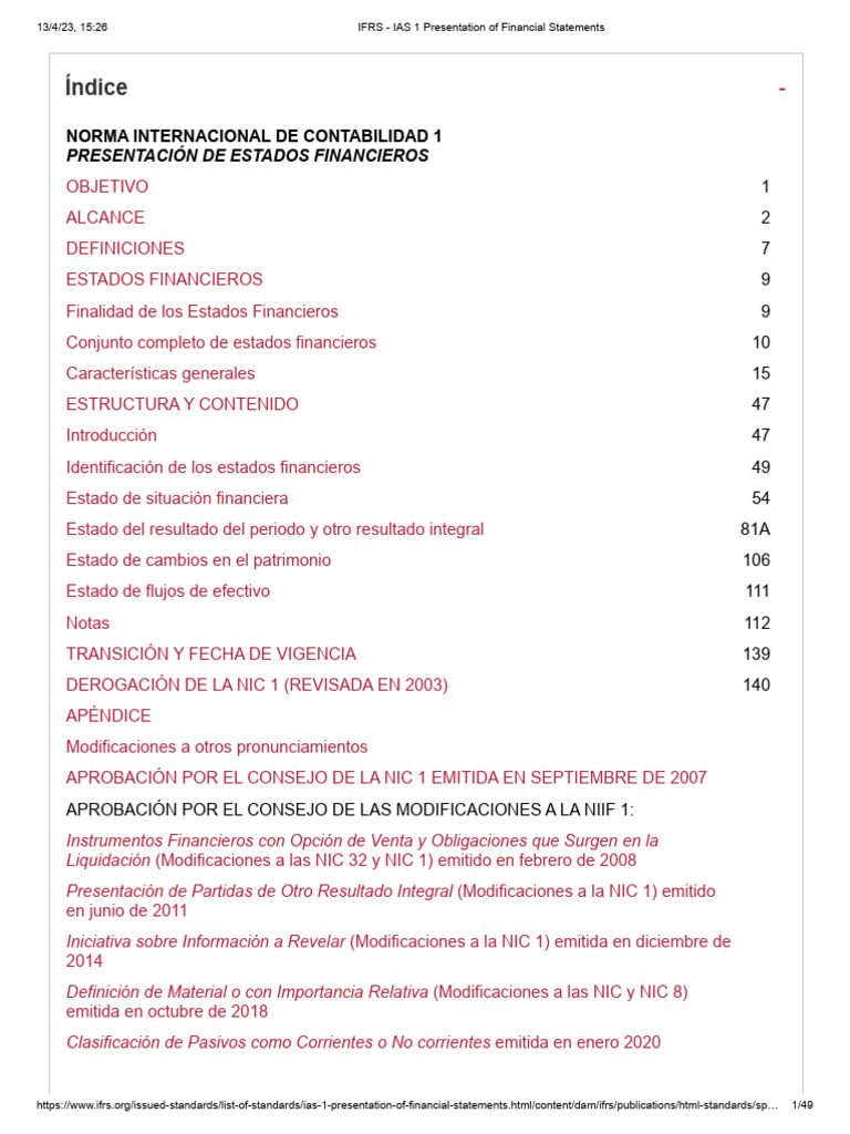 NIC 1: Presentación de Estados Financieros | PDF | normas ...