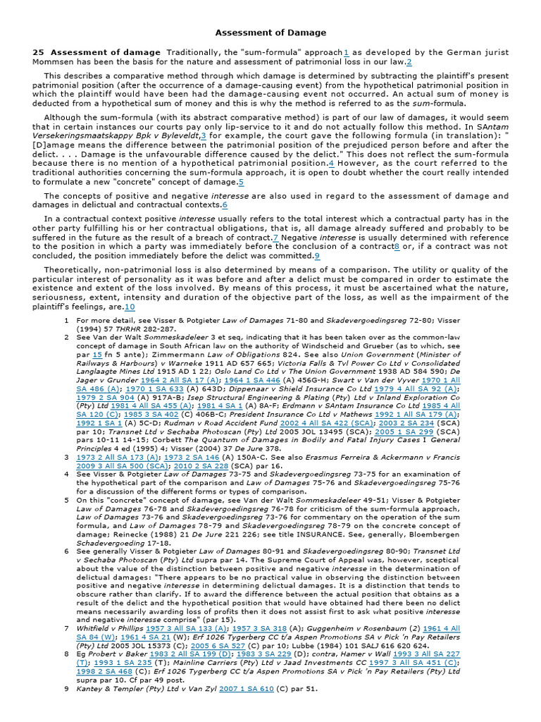 Damage Assessment in South African Law | PDF | Damages | Common Law