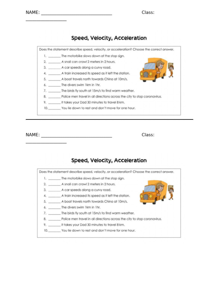 Speed Velocity Acceleration | PDF