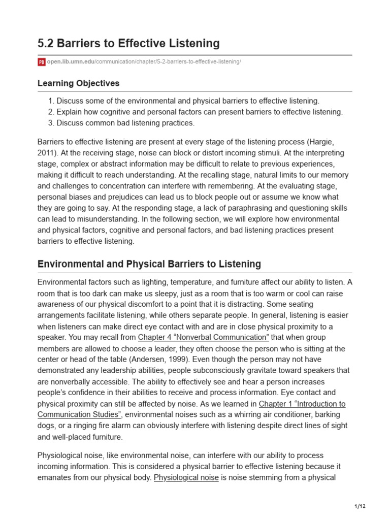 Barriers to Effective Listening Explained | PDF | Prejudices | Attention