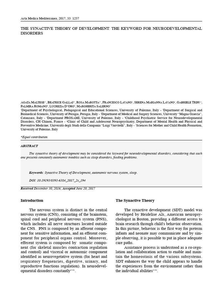 Synactive Theory in Neurodevelopment | PDF | Emotional Self Regulation ...