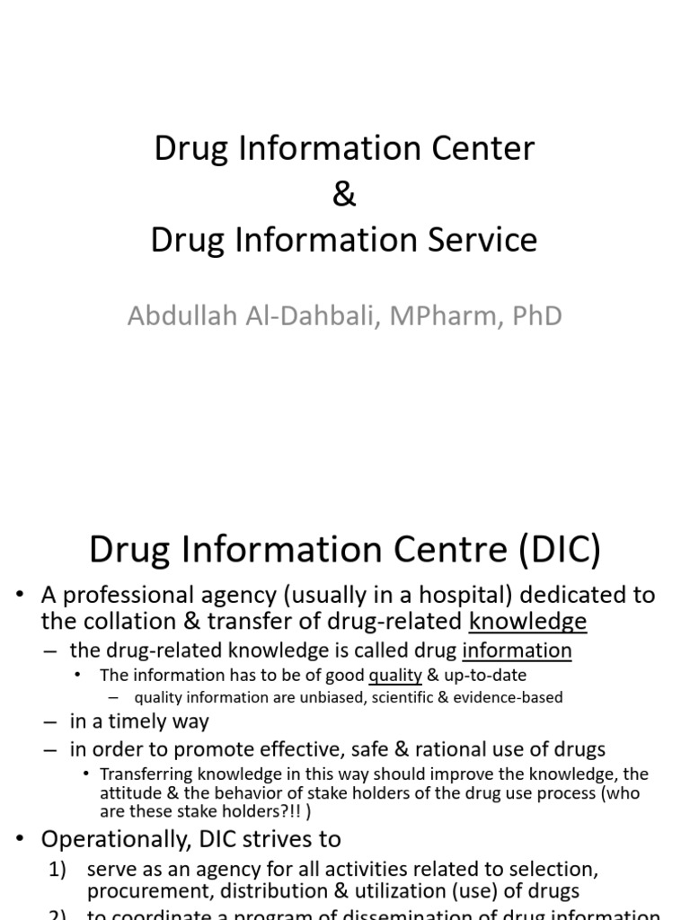 Drug Information Center Overview | PDF | Pharmacology | Medicine