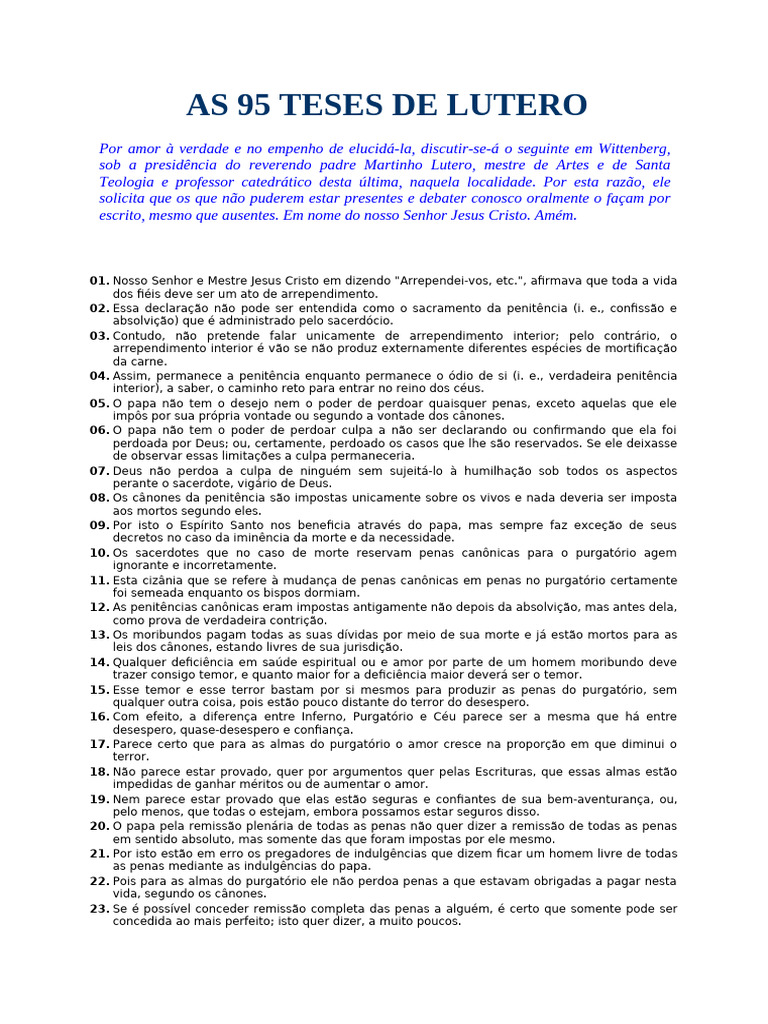 As 95 Teses de Lutero | PDF | Indulgência | Purgatório