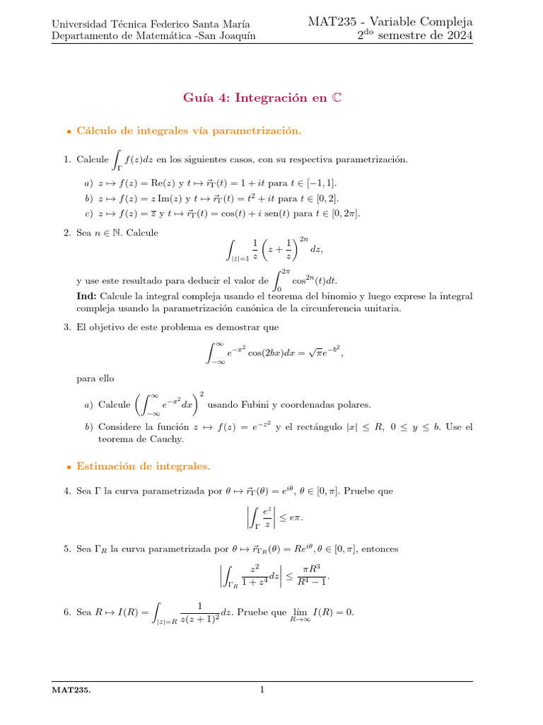 Guia 4 | PDF | Integral | Matemáticas