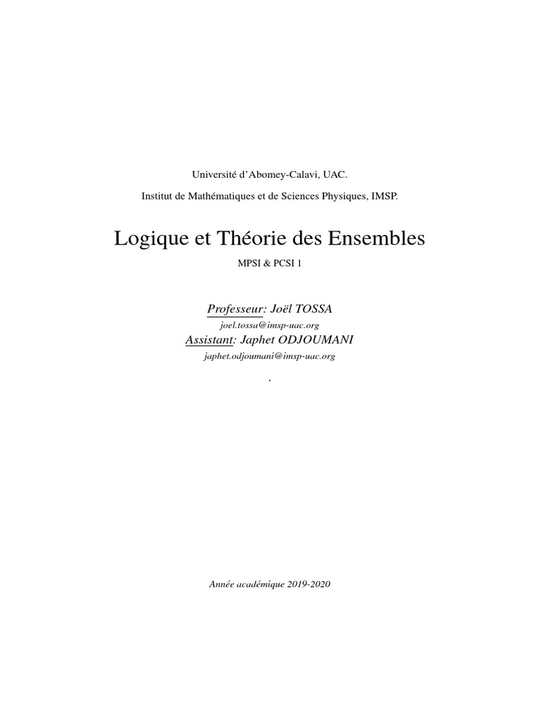 Logique et Théorie des Ensembles | PDF | Ensemble (Mathématiques ...