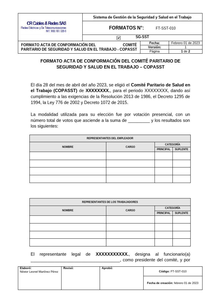Acta Conformación COPASST 2023 | PDF | Gobierno