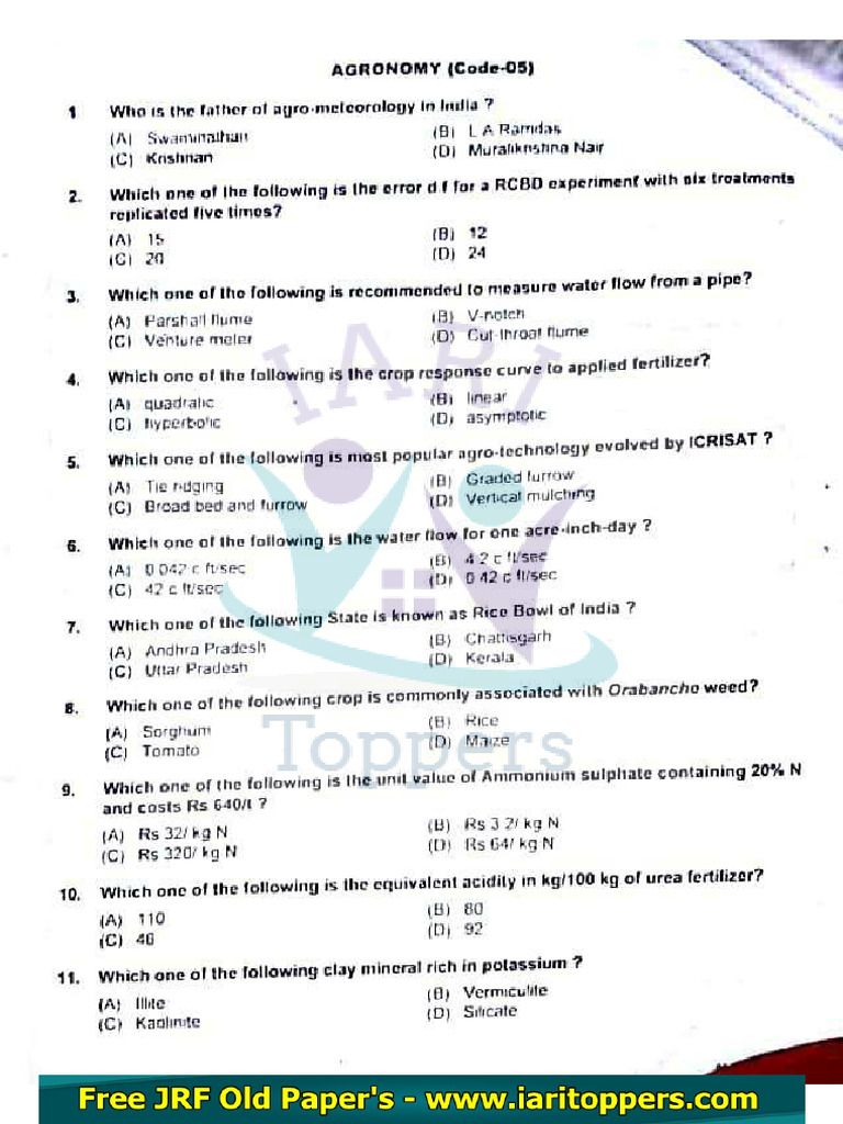 Agronomy Jrf 2018 Pdf