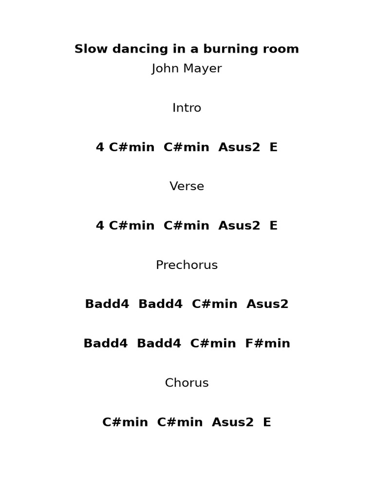 Slow Dancing in A Burning Room Chords | PDF