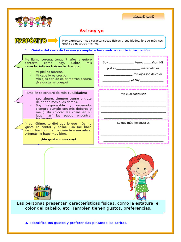 E1 S3 Ficha D1 Ps Asi Soy Yo Pdf Relaciones Personales Crianza Y