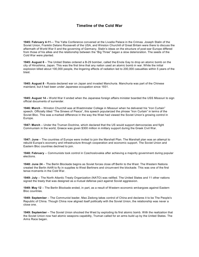 Timeline of The Cold War | PDF | Soviet Union | World Politics