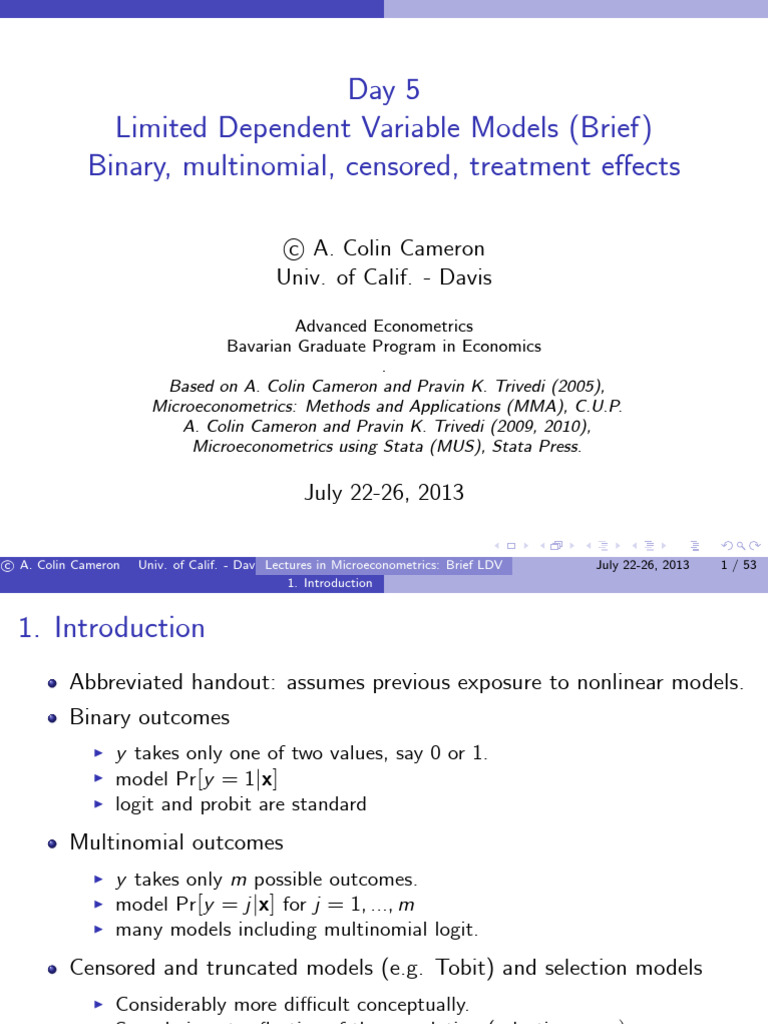 Limited Dependent Variable Models Overview | PDF | Econometrics ...