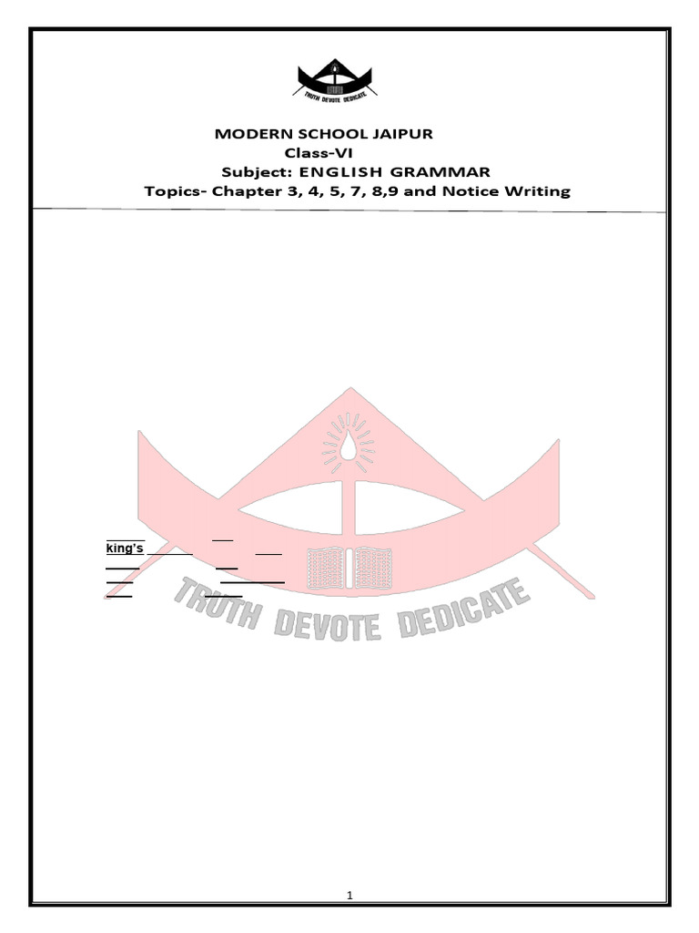 Class 6 English Grammar Worksheet | PDF | Noun | English Grammar
