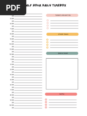 Colorful Minimalist Half Hour Daily Time Box Planner