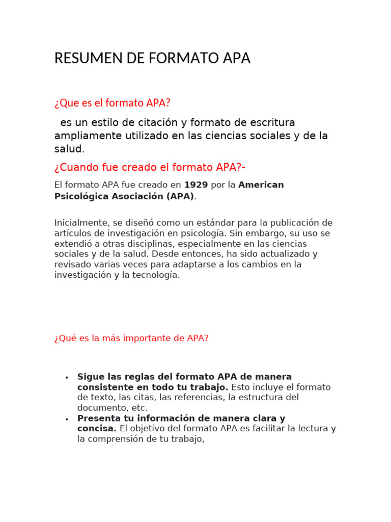 Resumen de Formato Apa | PDF